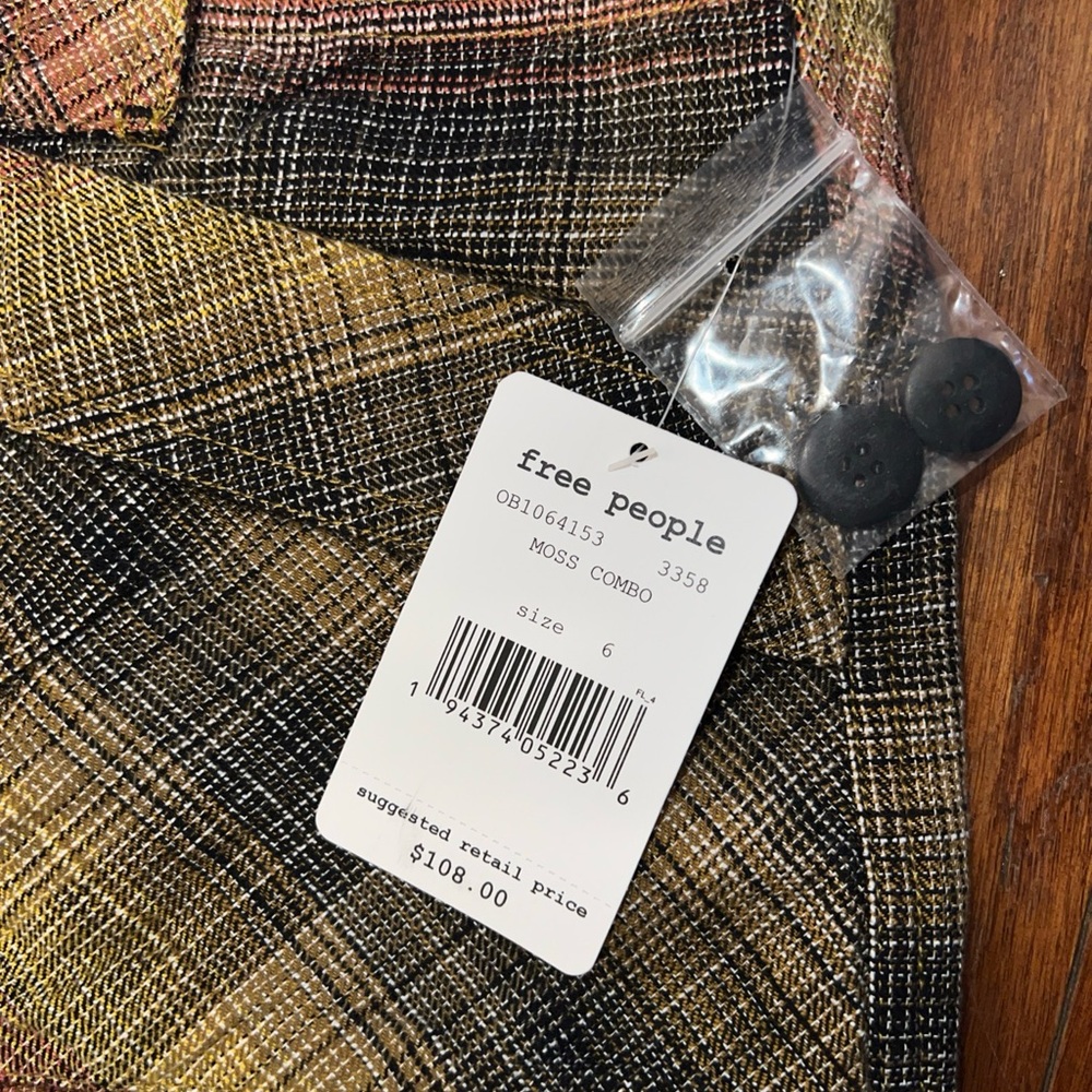 NWT 108$ Free People Plaid Wide Leg Moss Combo Cargo Pants 6 - Picture 6 of 14